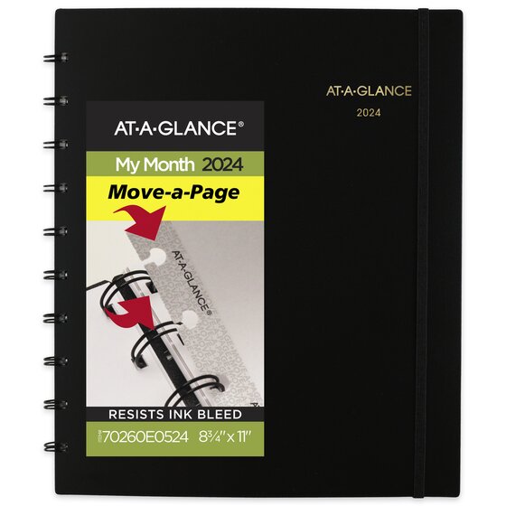 ATAGLANCE MoveAPage 2024 Monthly Planner, Black, Large, 8 3/4" x 11