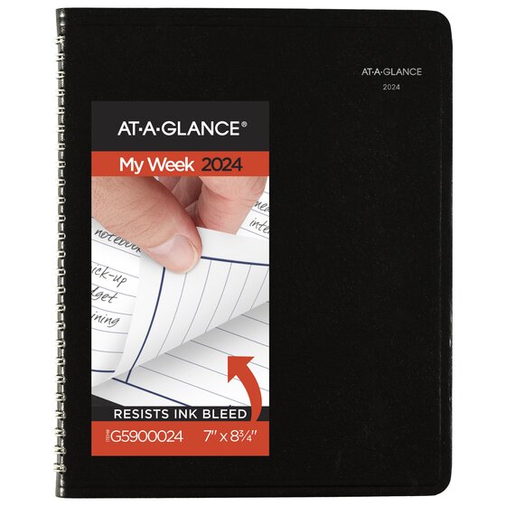 ATAGLANCE DayMinder 2024 Column Style Weekly Planner, Black, Medium