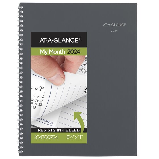 ATAGLANCE DayMinder 2024 Monthly Planner, Gray, Large, 8 1/2" x 11