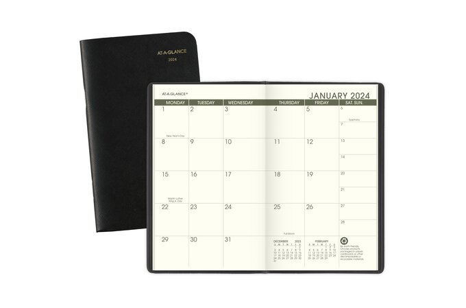 AT-A-GLANCE 2024-2025 Recycled Two Year Monthly Planner, Black, Pocket