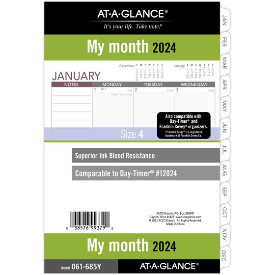 AT A GLANCE 2024 Monthly Planner Refill Loose Leaf Desk Size 5 1 2 