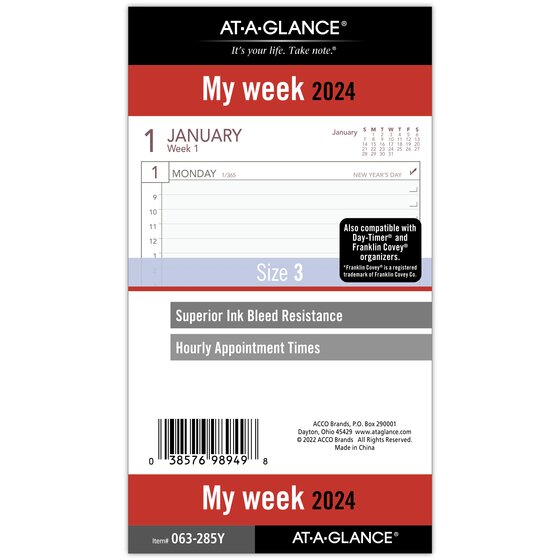 2024 Weekly Planner Inserts & Agenda Refill - Horizontal - Pocket