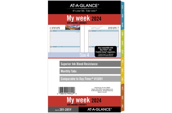 2024 Personal Size Weekly & Monthly Calendar Refill