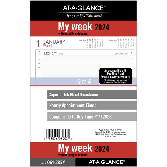 ATAGLANCE 2024 Weekly Planner Refill, LooseLeaf, Desk Size, 5 1/2" x