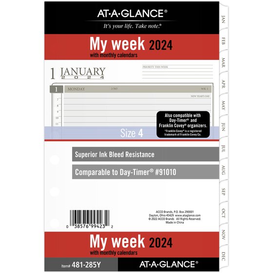  2024 Weekly Planner Refill Folio Size with Monthly