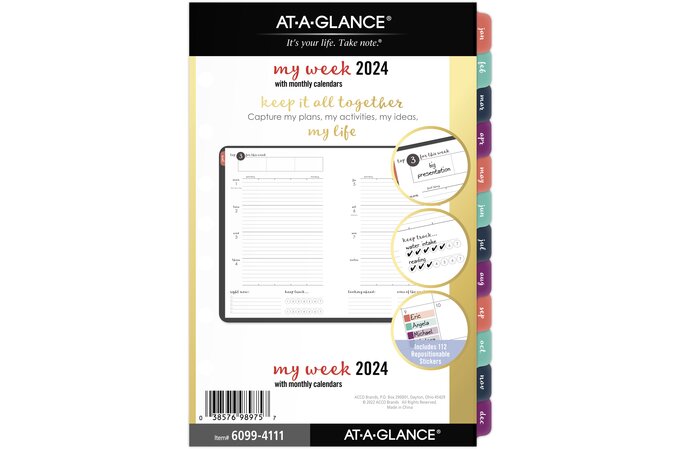 AT-A-GLANCE Harmony 2024 Weekly Monthly Planner Refill, Loose-Leaf