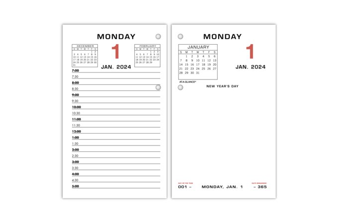 AT-A-GLANCE 2024 Daily Loose-Leaf Desk Calendar Refill, Standard, 3 1/2