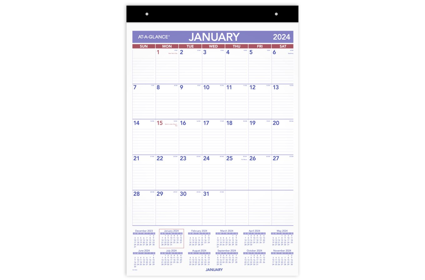 AT-A-GLANCE 2024 Repositionable Wall Calendar with Adhesive Backing, Large,  15 1/2