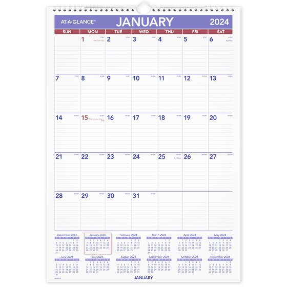 ATAGLANCE 2024 Erasable Monthly Wall Calendar, Medium, 12" x 17