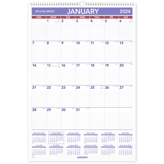 ATAGLANCE 2024 Erasable Monthly Wall Calendar, Large, 15 1/2" x 22 3/