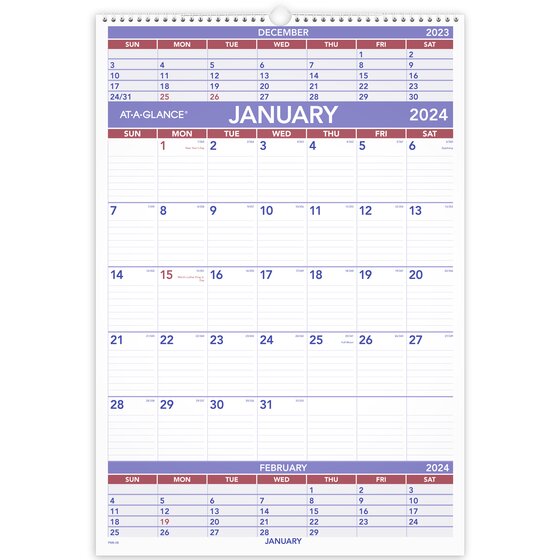 ATAGLANCE 2024 Three Month Wall Calendar, Large, 15 1/2" x 22 3/4