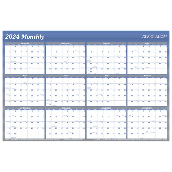 AT A GLANCE 2024 Vertical Horizontal Reversible Erasable Yearly Wall 