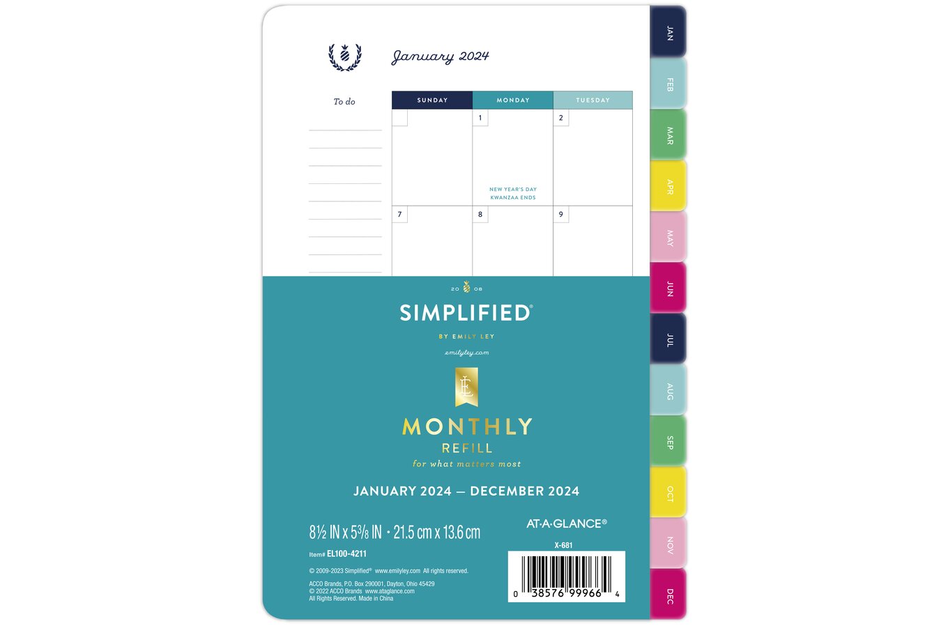 2024 Weekly & Monthly Planner Refill, 3-3/4 x 6-3/4, January 2024 -  December 2024, Personal/Size 3 : : Office Products