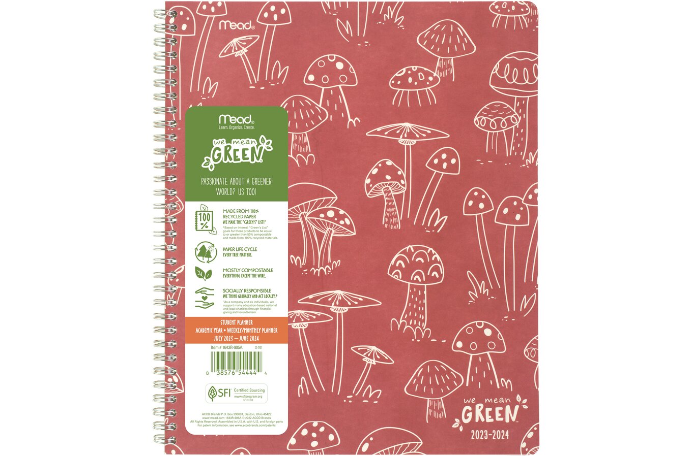 Mead We Mean Green Academic 2023-2024 Weekly Monthly Student Planner,  Whale, Large, 9 x 11, Academic Fashion Planners