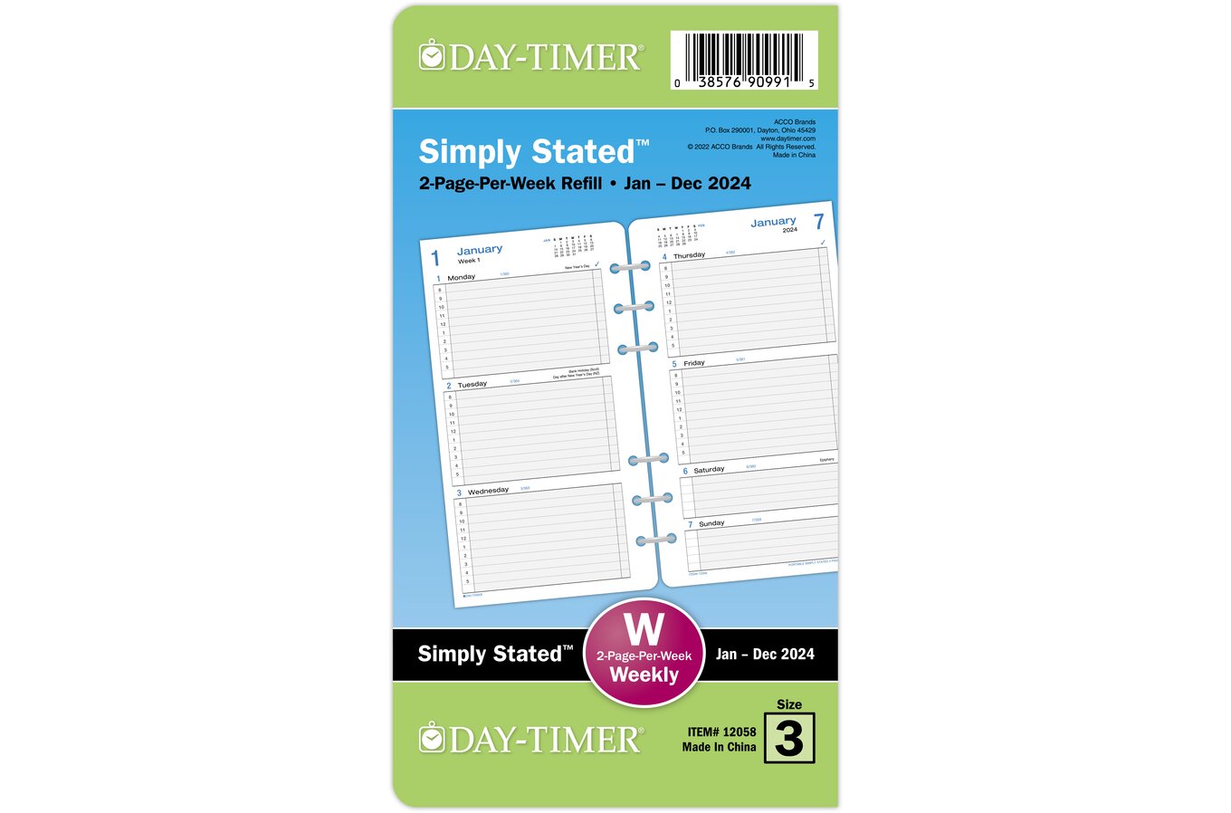 2024 Dated Planner Inserts, Horizontal Weekly