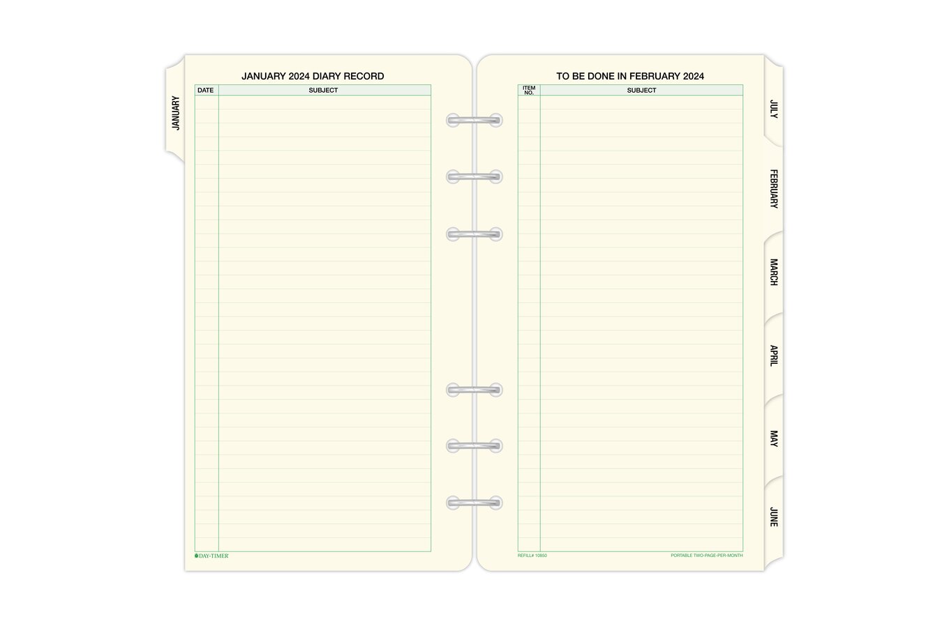 Month on 2 Pages Tabbed Deluxe Planner Calendar Refill – WHITE TABS