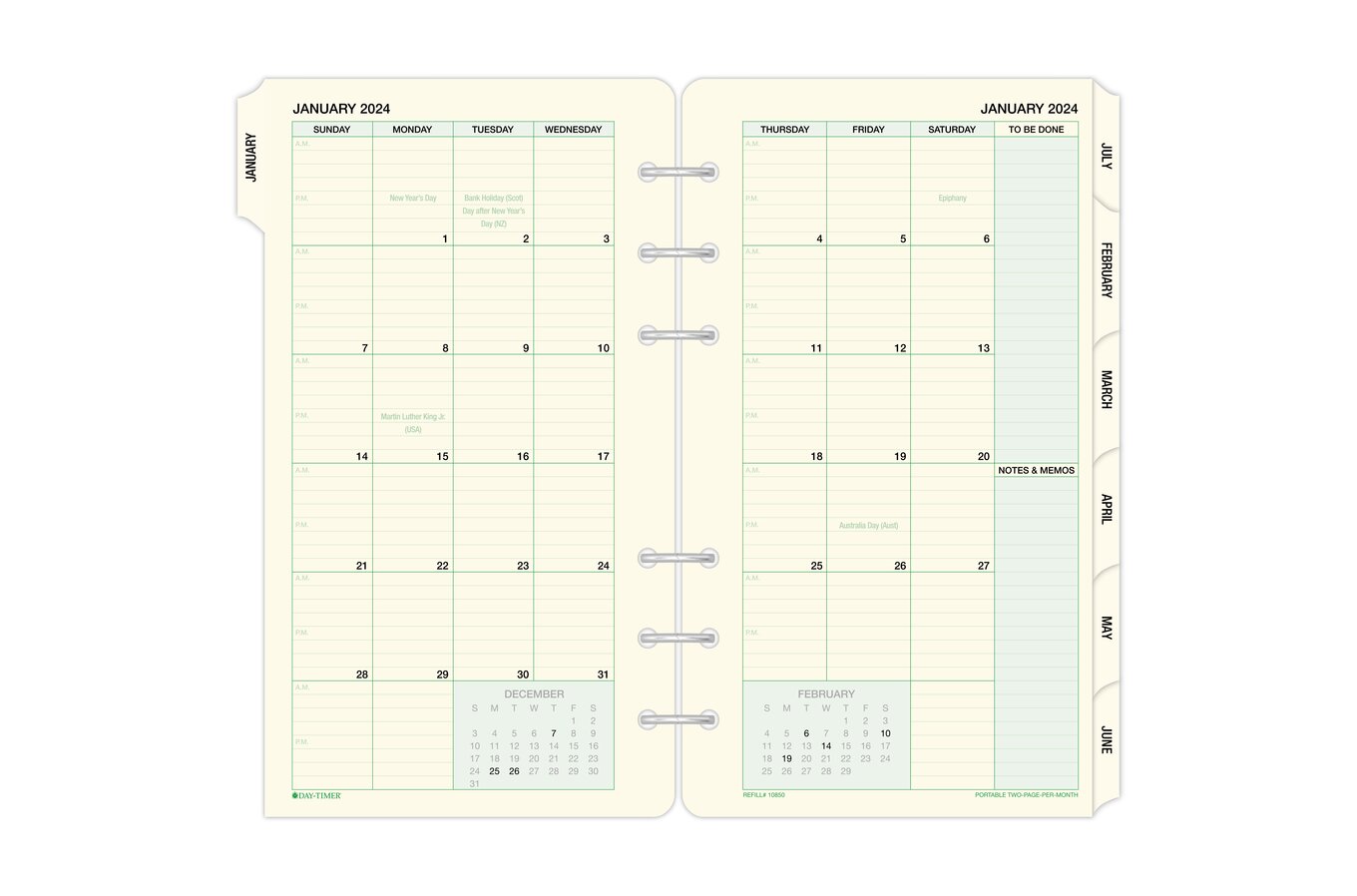 Month on 2 Pages Tabbed Deluxe Planner Calendar Refill – WHITE TABS