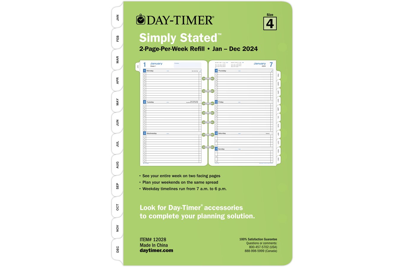 Day-Timer Simply Stated January 2024 – December 2024 Two Page Per Week Planner  Refill, Loose-Leaf, Desk Size, 5 1/2 x 8 1/2, Weekly