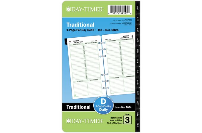 Day-Timer January 2024 – December 2024 One Page Per Day Planner