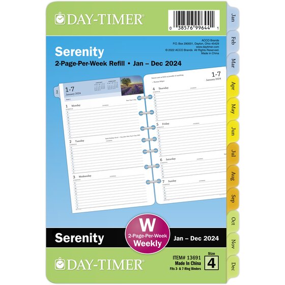 Day-timer January 2024 December 2024 Two Page per Week Original Planner Refill, Size: Journal, White