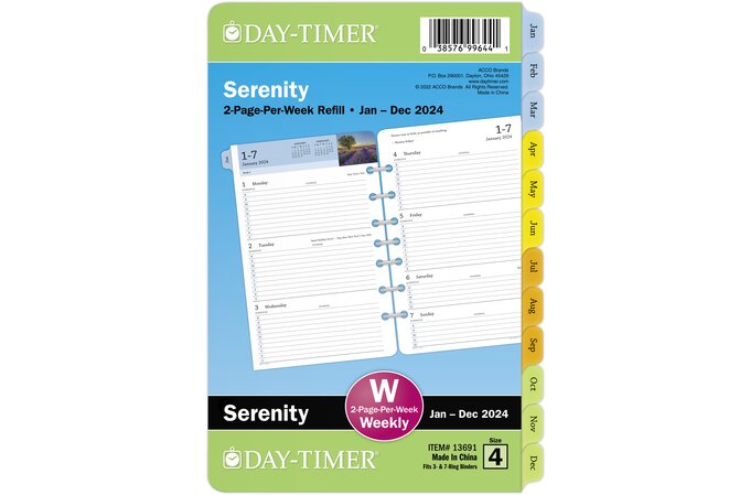 Day-Timer January 2024 – December 2024 Two Page Per Week Original Planner  Refill, Loose-Leaf, Jotter Size, 2 3/4 x 5, Weekly