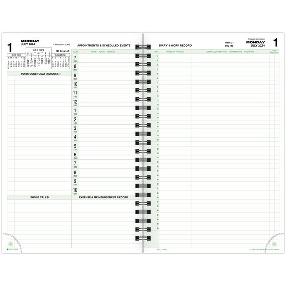 Day-Timer® Two Page Per Day Reference Wirebound Planner Refills, 5 1/2