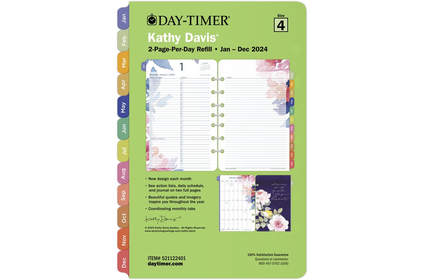 Day-Timer Kathy Davis January 2024 – December 2024 Two Page Per Day  Appointment Book Planner Refill, Loose-Leaf, Desk Size, 5 1/2 x 8 1/2, Daily