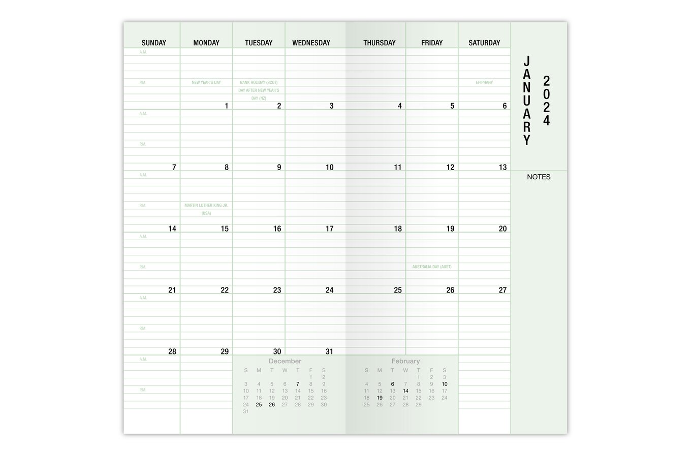 Week on 2 Pages Horizontal Planner Calendar Refill – Monday Start – FOILED  VERSION