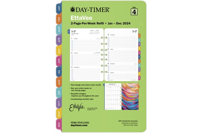 EttaVee for Day-Timer 2024 Two Page Per Week Planner Refill, Loose-Leaf,  Desk Size, 5 1/2 x 8 1/2, Weekly