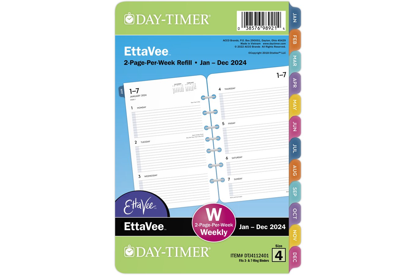 Ettavee for Day-timer 2024 Two Page per Week Planner Refill Loose-leaf Desk Size