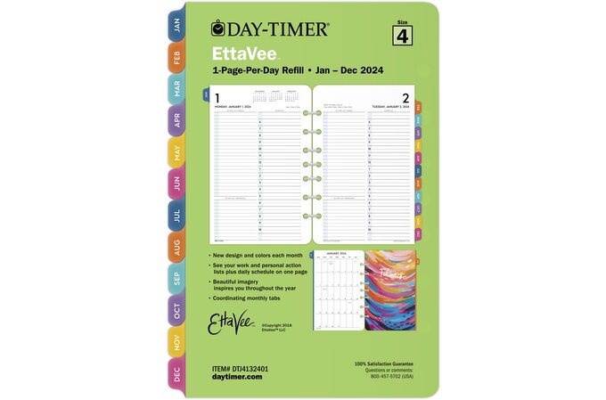 EttaVee™ for Day-Timer® 2024 One Page Per Day Appointment Book Planner  Refill, Loose-Leaf, Desk Size, 5 1/2 x 8 1/2, Daily