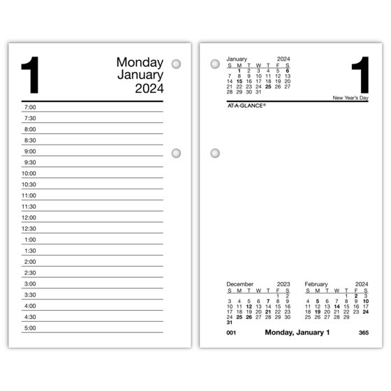 ATAGLANCE 2024 Daily LooseLeaf Desk Calendar Refill, Standard, 3 1/2