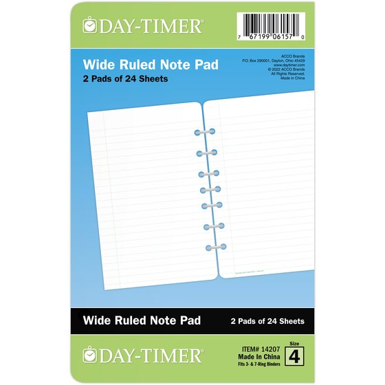 DayTimer® Wide Ruled Note Pad, Desk Size, 5 1/2" x 8 1/2", 2 Pack