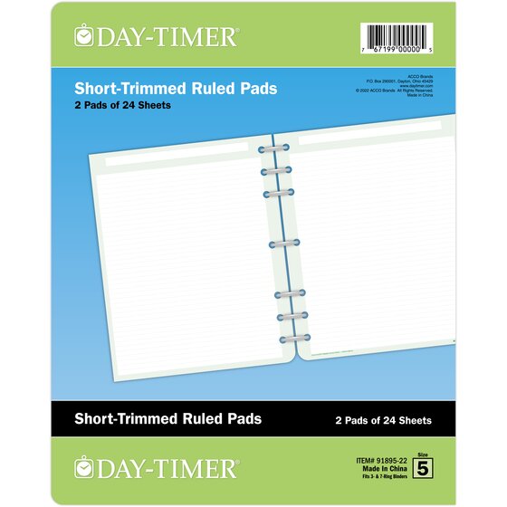 DayTimer® ShortTrimmed Ruled Sheets, LooseLeaf, Folio Size, 8 1/2" x