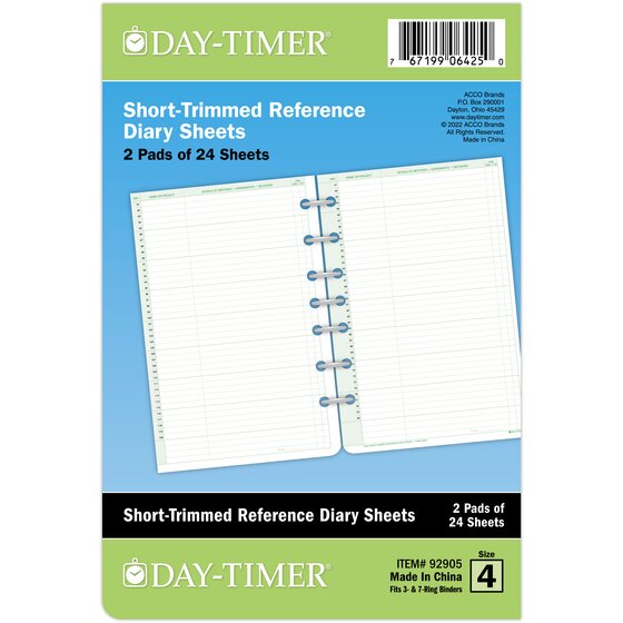 Day-Timer® Short-Trimmed Reference Diary Pad, Desk Size, 5 1/2