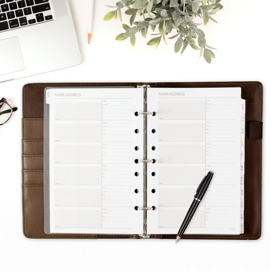 AT-A-GLANCE® Harrison Undated Telephone Address Book, 3 Ring, Brown ...