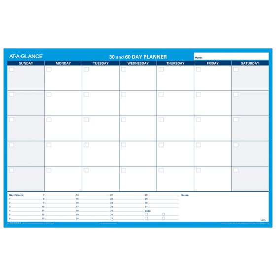 AT-A-GLANCE® Undated 30 and 60-Day Horizontal Erasable Wall Calendar ...