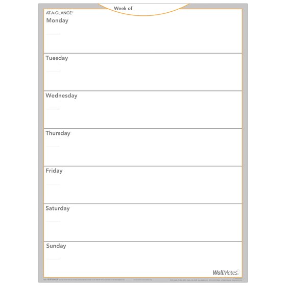 AT-A-GLANCE Undated WallMates Self-Adhesive Dry-Erase Weekly Planning ...