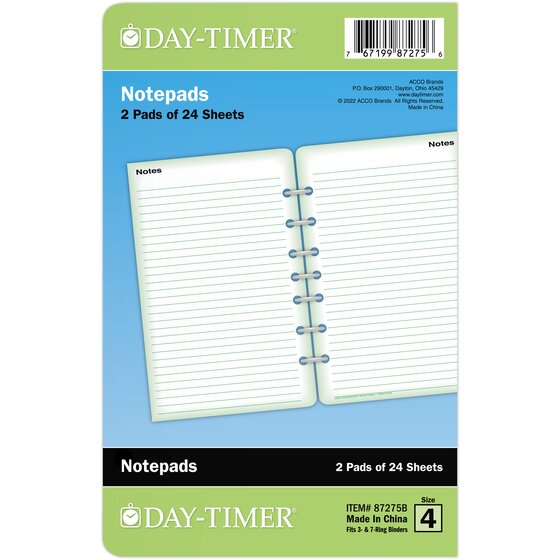DayTimer® Lined Note Pad, Green, Desk Size, 5 1/2" x 8 1/2", 2 Pack