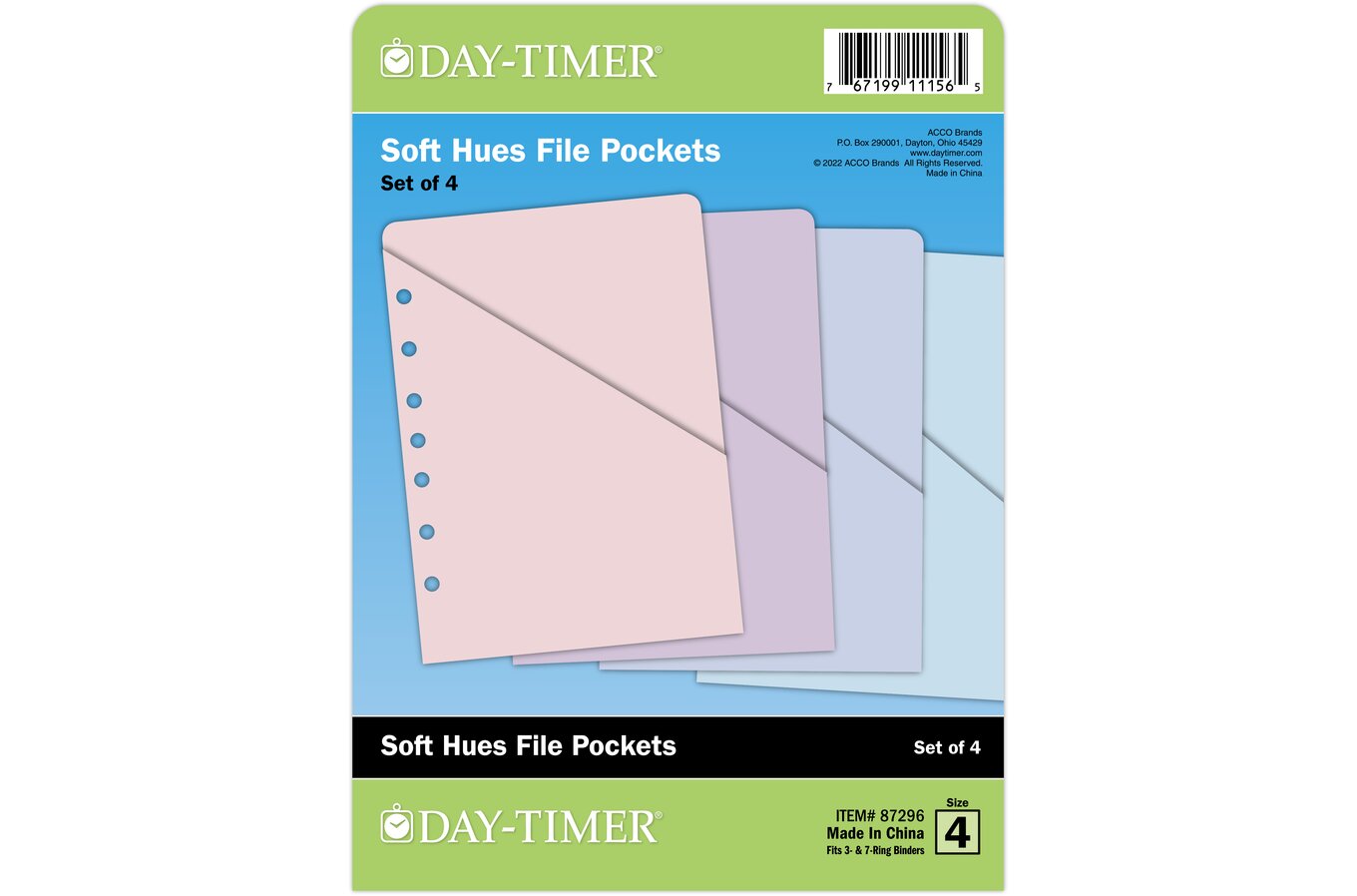 Day-Timer Soft Hues File Pockets, Desk Size, 6 1/4" x 8 1/2", 4 | Sheet Protectors & Storage Pockets |