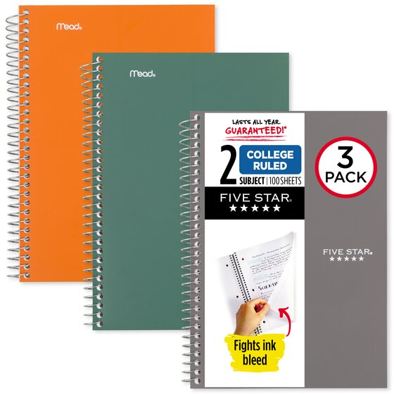Five Star Wirebound Notebook Multipacks, 2 Subject, College Ruled | Spiral Notebooks | Five Star