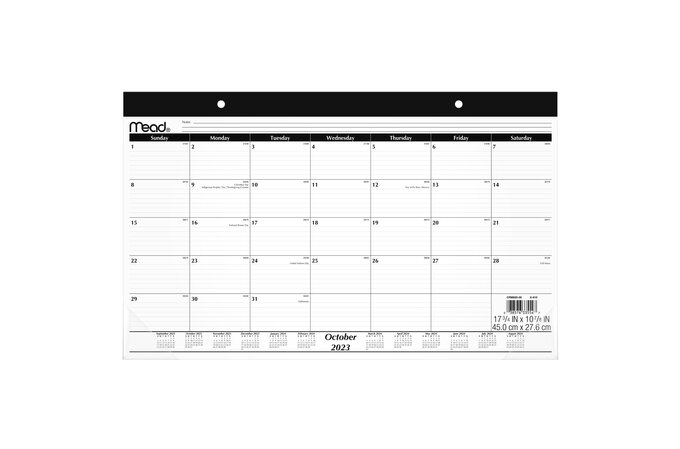 Mead Basic 2024 15-Month Monthly Desk Pad Calendar, Compact, 17 3/4" x
