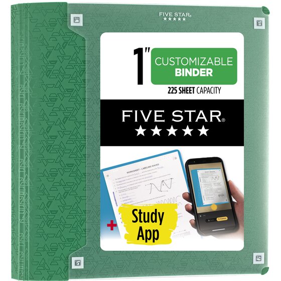 Five Star® 1" Customizable Plastic Binder Plus Study App, Color Chosen