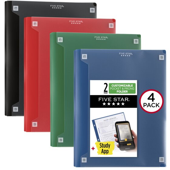 Five Star® Customizable Pocket and Prong Plastic Folders Plus Study App