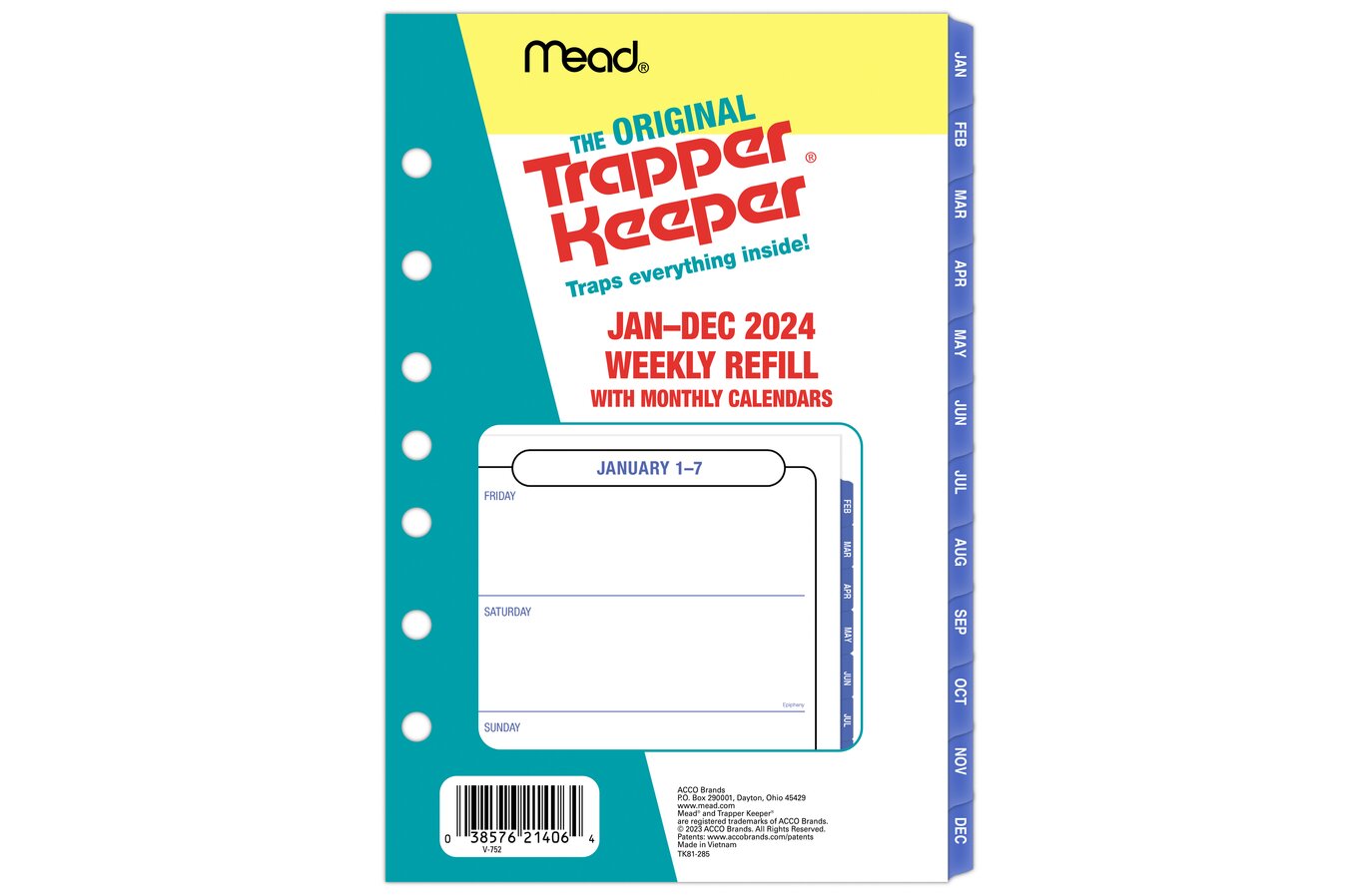 Scully 2024 5045A Monthly + Weekly 5 x 8 Spiral Agenda Refill 043963