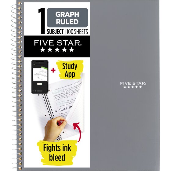Five Star Wirebound Notebooks, 1 Subject, Graph Ruled | Study App 