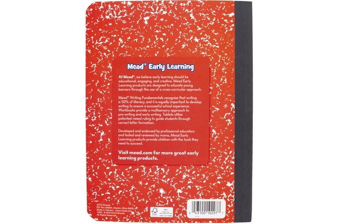 Mead® Primary Journal, Half Page Ruled, Grades K-2, 7 1/2 x 9 3/4, 100  Sheets, Red, Early Learning