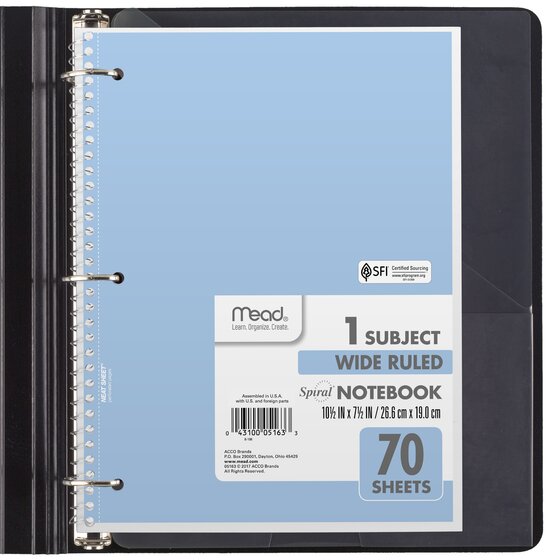 ●DE'1 / 16 WITH A BULLETミドル Mead® Spiral Notebook, 1 Subject, College Ruled, 8
