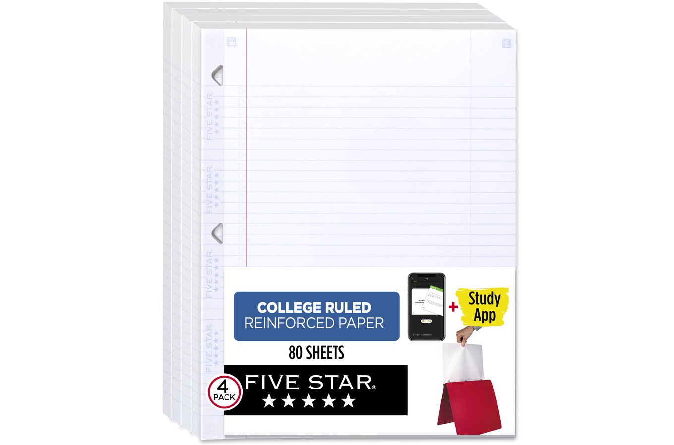 Five Star Reinforced Insertable Notebook Paper, College Ruled, 11 1/2 x  8, 75 Sheets, 3 Pack, Filler Paper