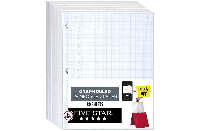 Five Star® Reinforced Filler Paper Plus Study App, Graph Ruled, 8 1/2 ...